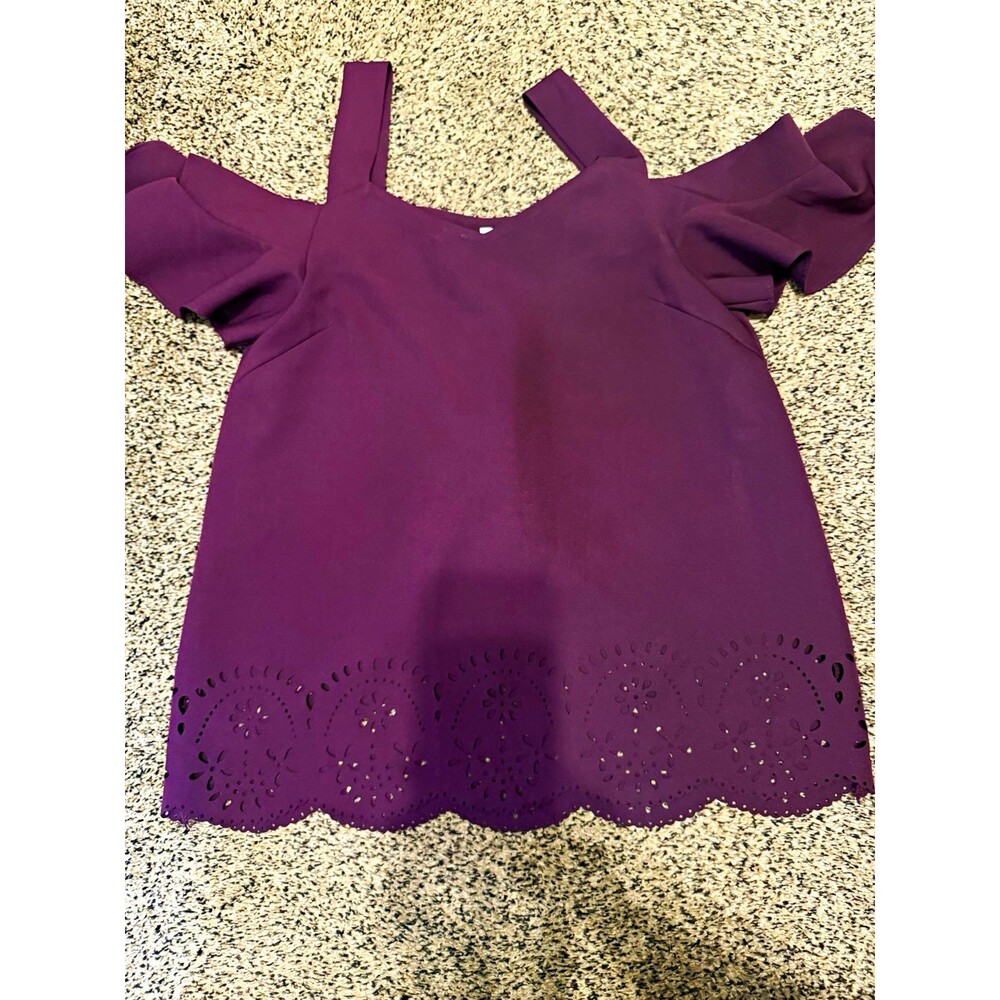 Blue Rain Women’s XS Purple Solid Cold Shoulder Cut-Out Woven Blouse Top
